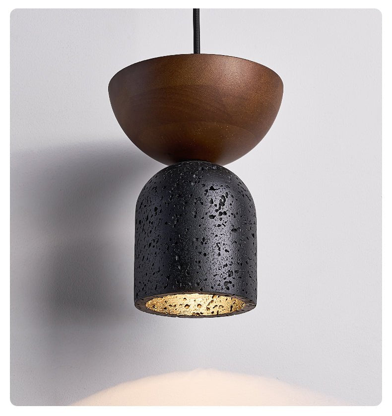 Volterra Echo Pendant Light in Black Travertine and Walnut