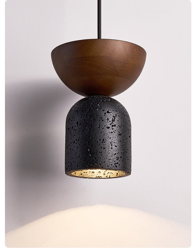 Volterra Echo Pendant Light in Black Travertine and Walnut