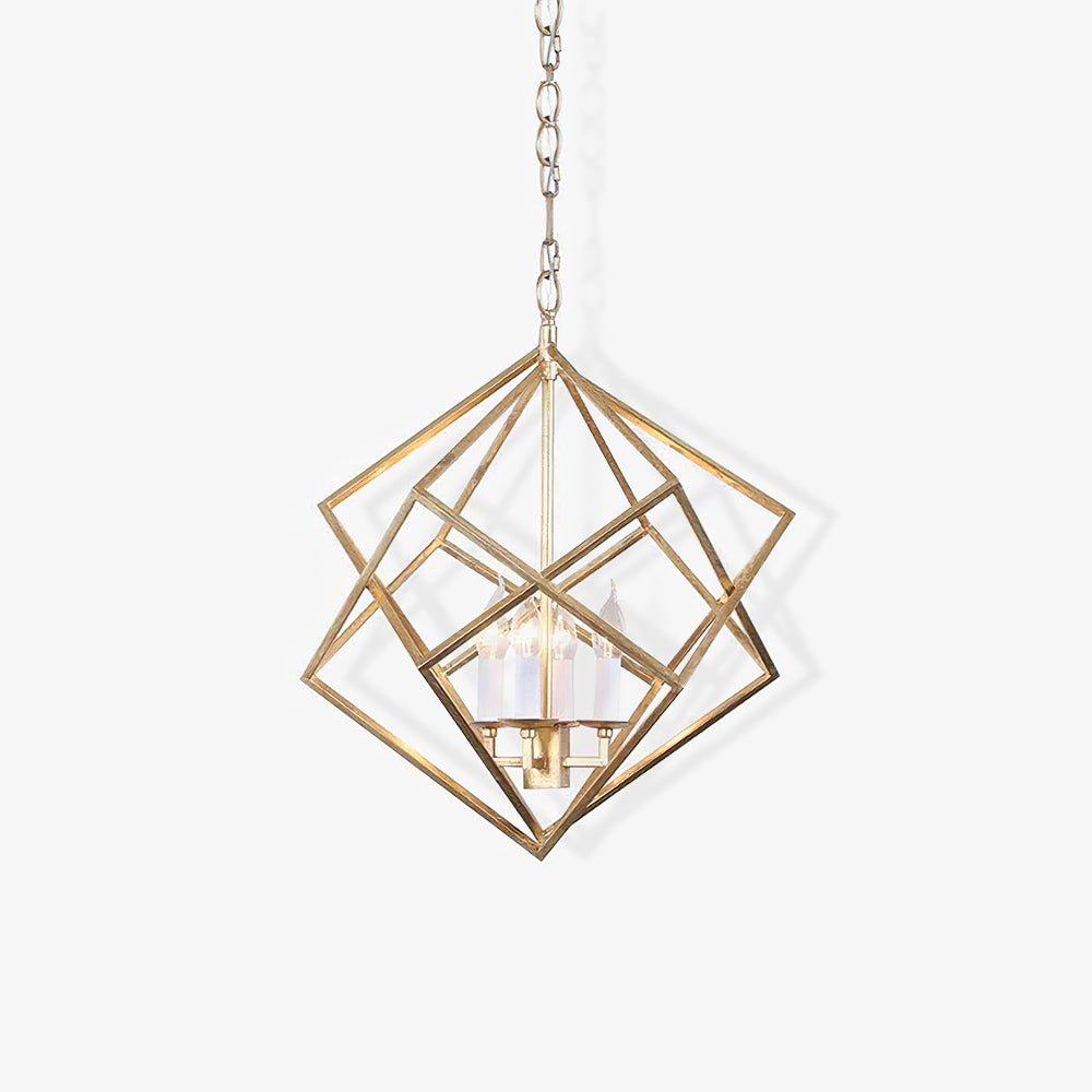 Voss Brass Geometric Pendant Light – Modern Cube Chandelier