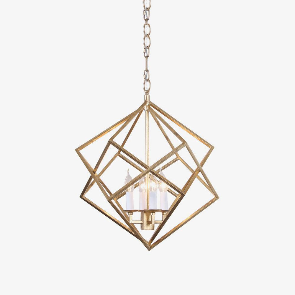 Voss Brass Geometric Pendant Light – Modern Cube Chandelier