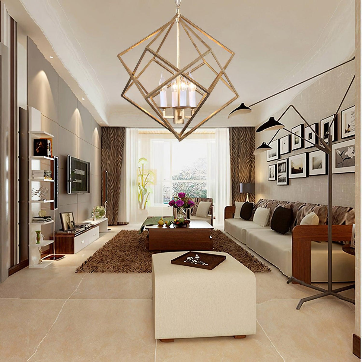 Voss Brass Geometric Pendant Light – Modern Cube Chandelier