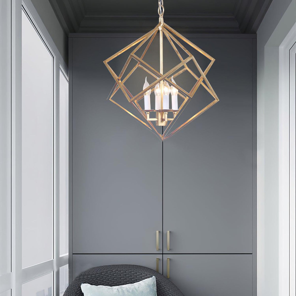 Voss Brass Geometric Pendant Light – Modern Cube Chandelier