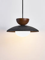 Vulca Dome Pendant Light in Black Travertine and Walnut