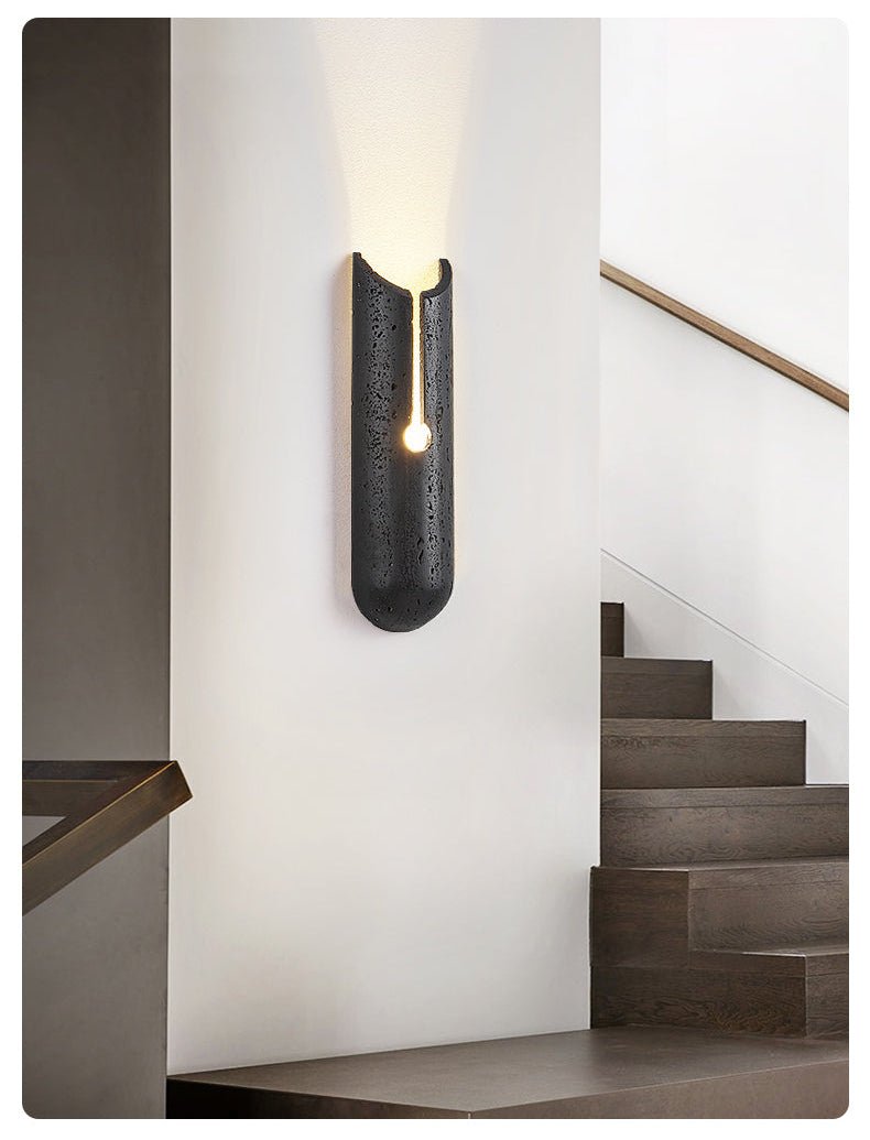 Vulca Split Stone Wall Sconce in Black Travertine