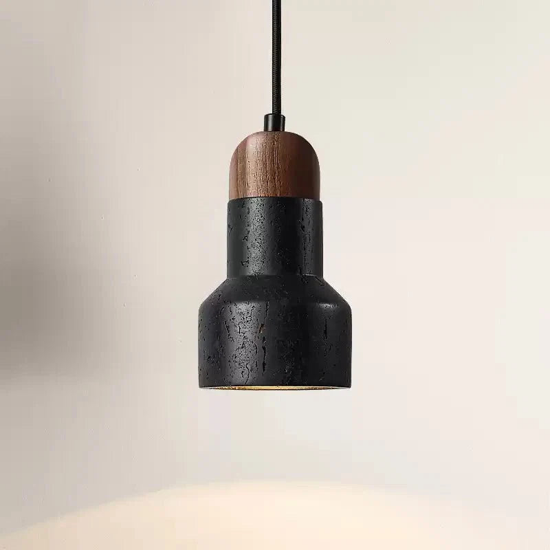 Vulcan Stone Pendant Light – Hand-Carved Travertine & Walnut