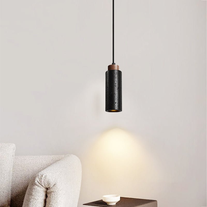 Vulcan Mini Pendant Light in Black Travertine and Walnut