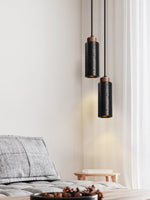 Vulcan Mini Pendant Light in Black Travertine and Walnut
