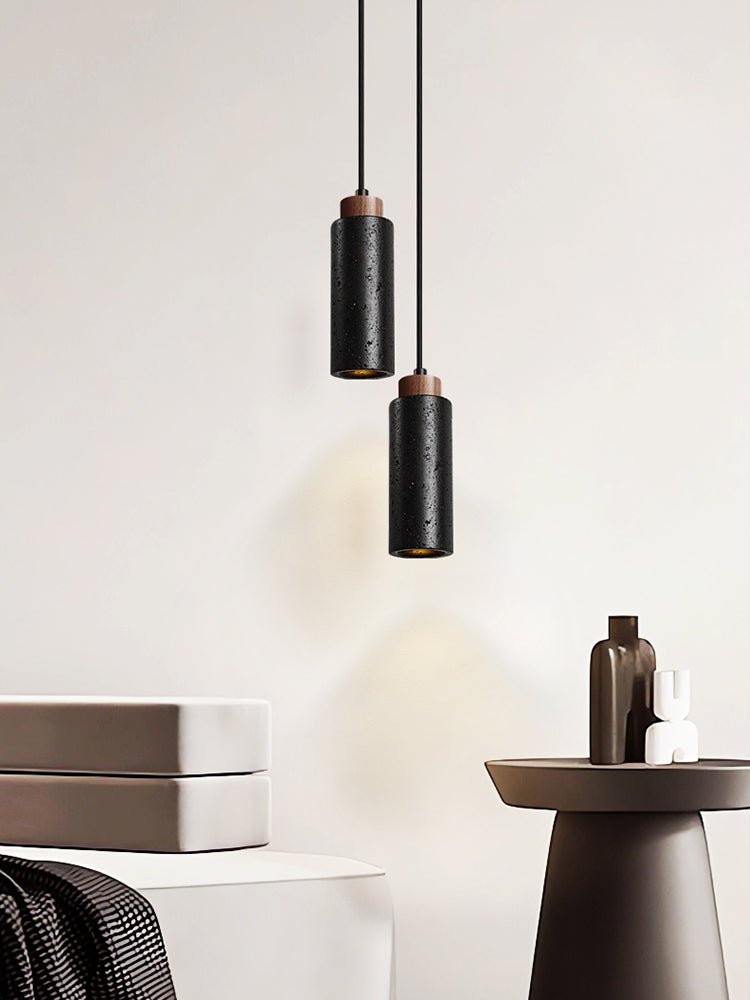 Vulcan Mini Pendant Light in Black Travertine and Walnut