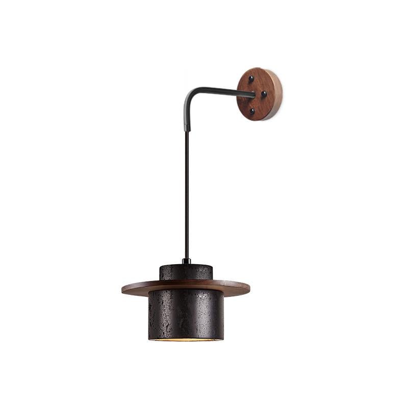 Vulna Wall Sconce in Black Travertine with Walnut Accent