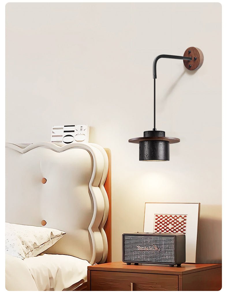 Vulna Wall Sconce in Black Travertine with Walnut Accent