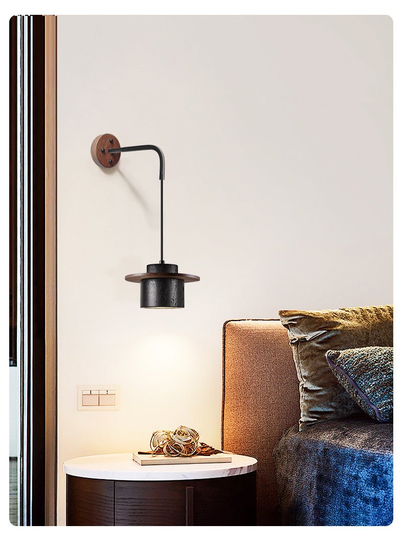 Vulna Wall Sconce in Black Travertine with Walnut Accent