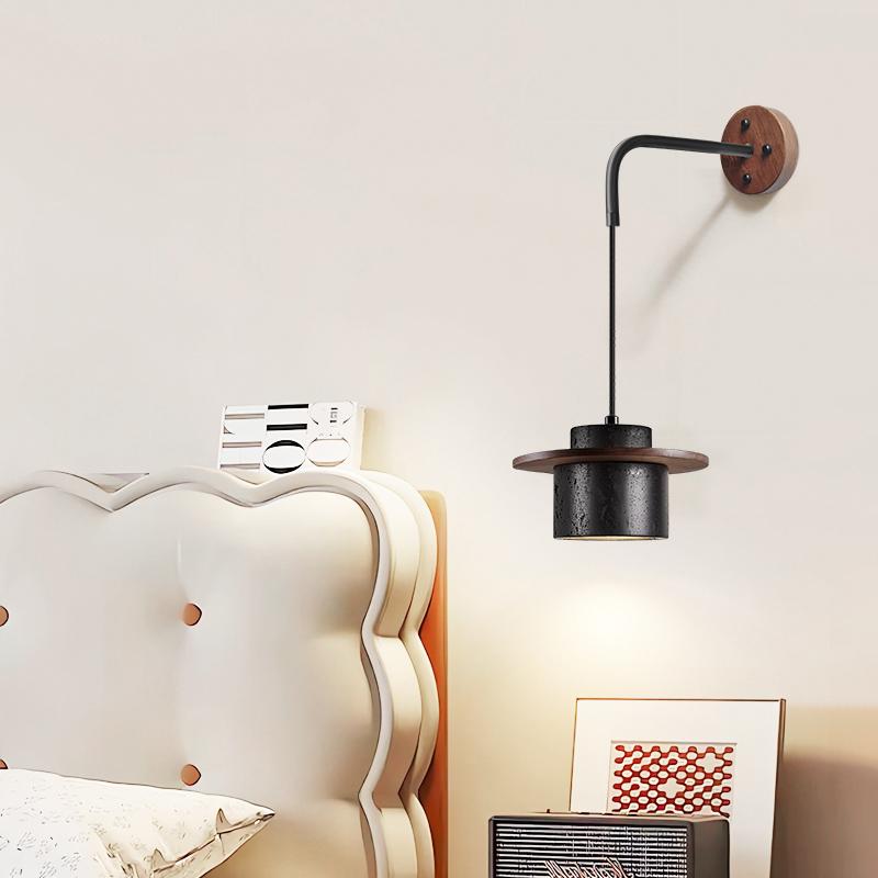 Vulna Wall Sconce in Black Travertine with Walnut Accent