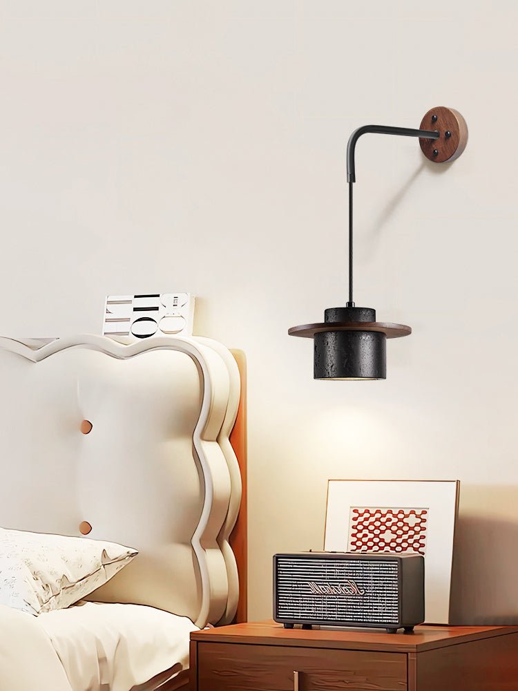 Vulna Wall Sconce in Black Travertine with Walnut Accent