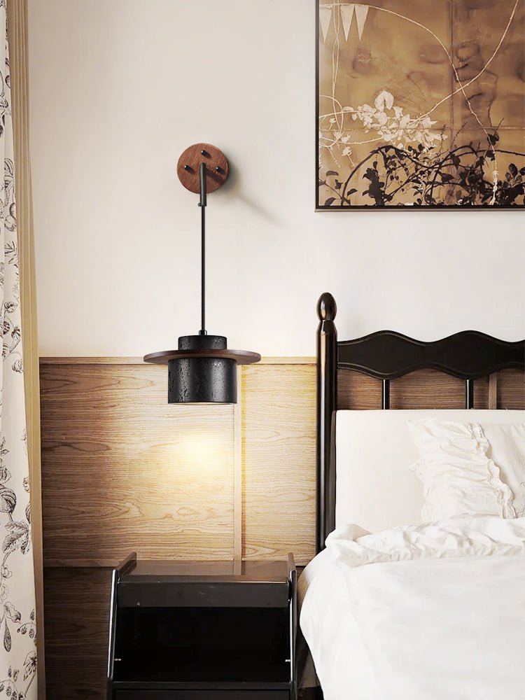 Vulna Wall Sconce in Black Travertine with Walnut Accent