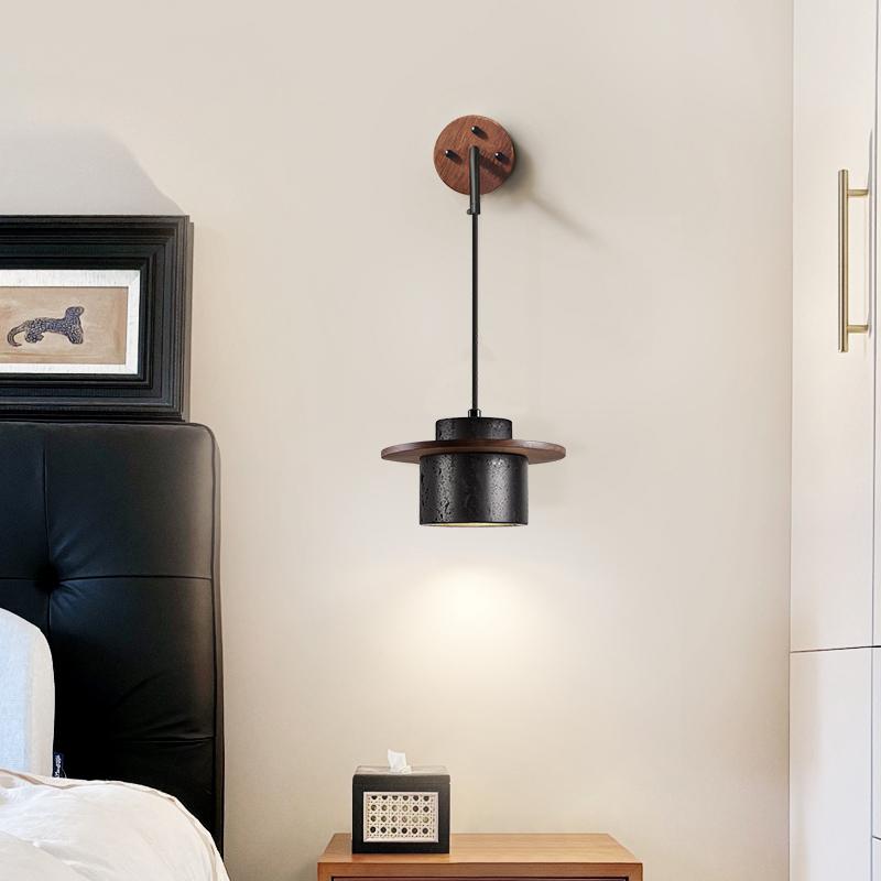 Vulna Wall Sconce in Black Travertine with Walnut Accent