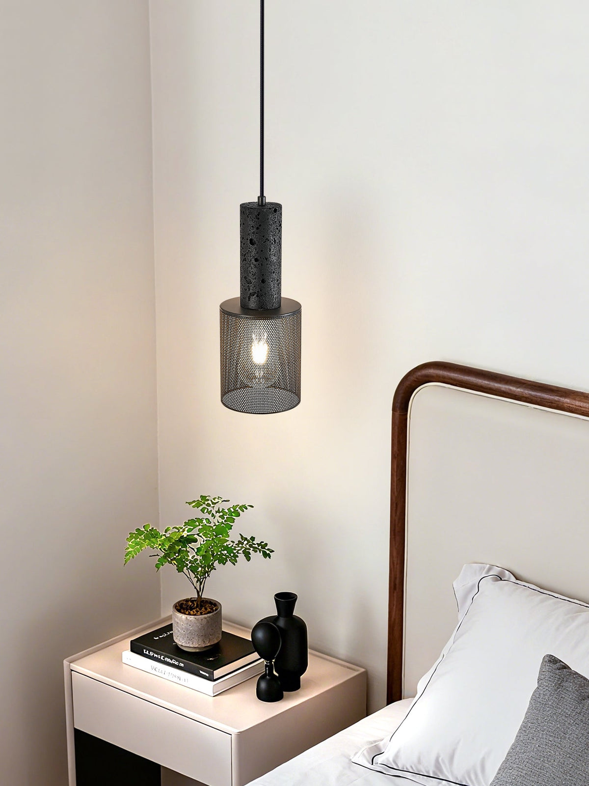 Vultex Mesh Pendant Light in Black Travertine and Metal