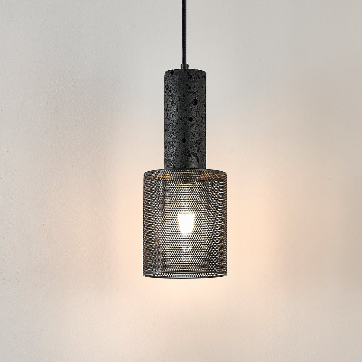Vultex Mesh Pendant Light in Black Travertine and Metal
