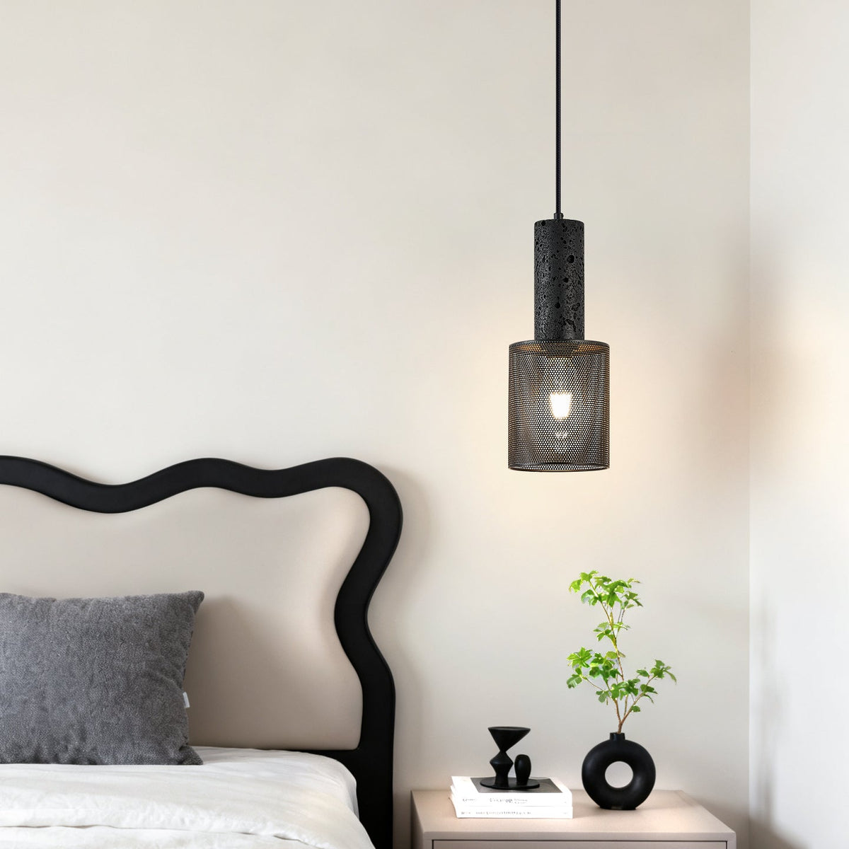 Vultex Mesh Pendant Light in Black Travertine and Metal