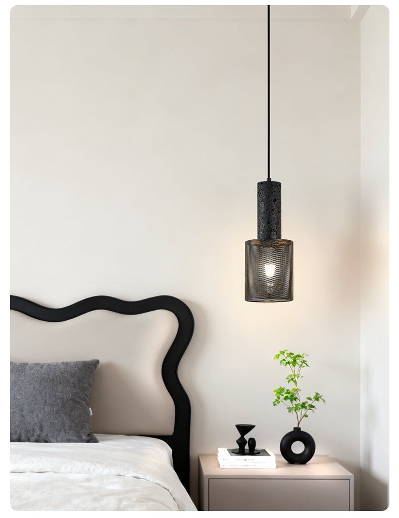 Vultex Mesh Pendant Light in Black Travertine and Metal
