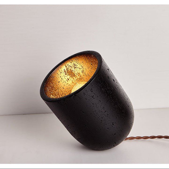 Vultrion Sculptural Black Travertine Table Lamp with Gold Leaf Interior