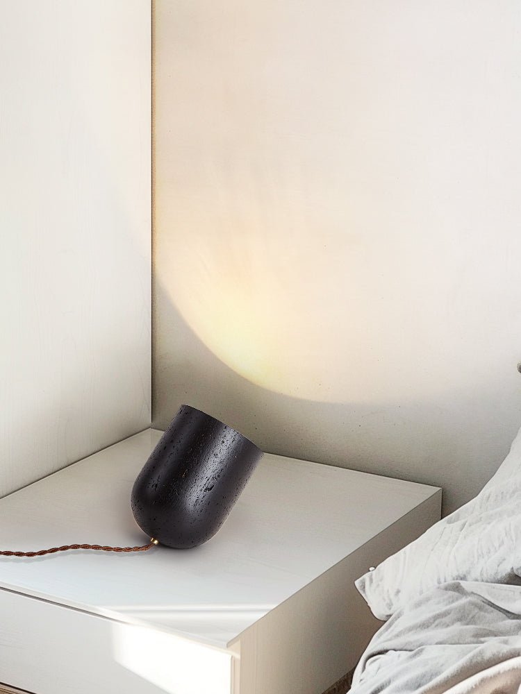 Vultrion Sculptural Black Travertine Table Lamp with Gold Leaf Interior