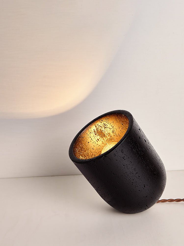 Vultrion Sculptural Black Travertine Table Lamp with Gold Leaf Interior