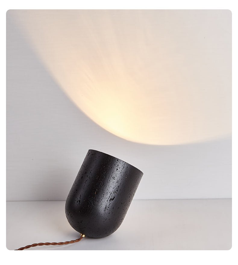 Vultrion Sculptural Black Travertine Table Lamp with Gold Leaf Interior