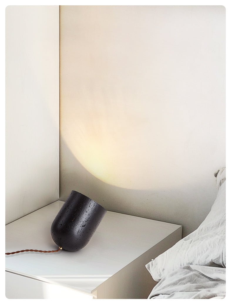 Vultrion Sculptural Black Travertine Table Lamp with Gold Leaf Interior