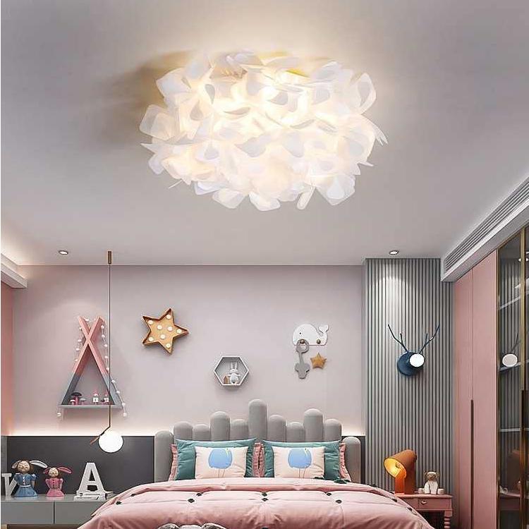 Simple Nordic Style Cozy Bedroom With Petal Shaped Ceiling Lamp