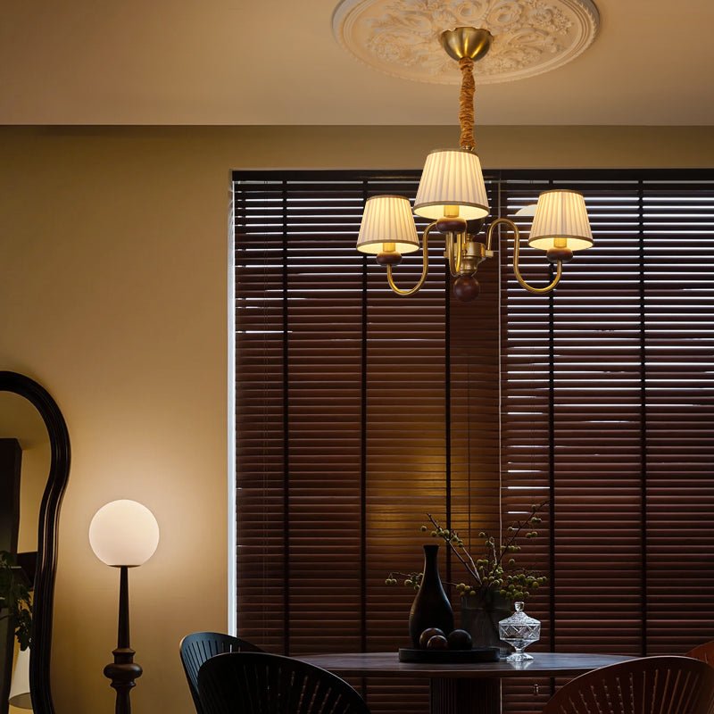 Walden Pleat Chandelier — Modern Wood & Fabric Pendant Light for Dining Room