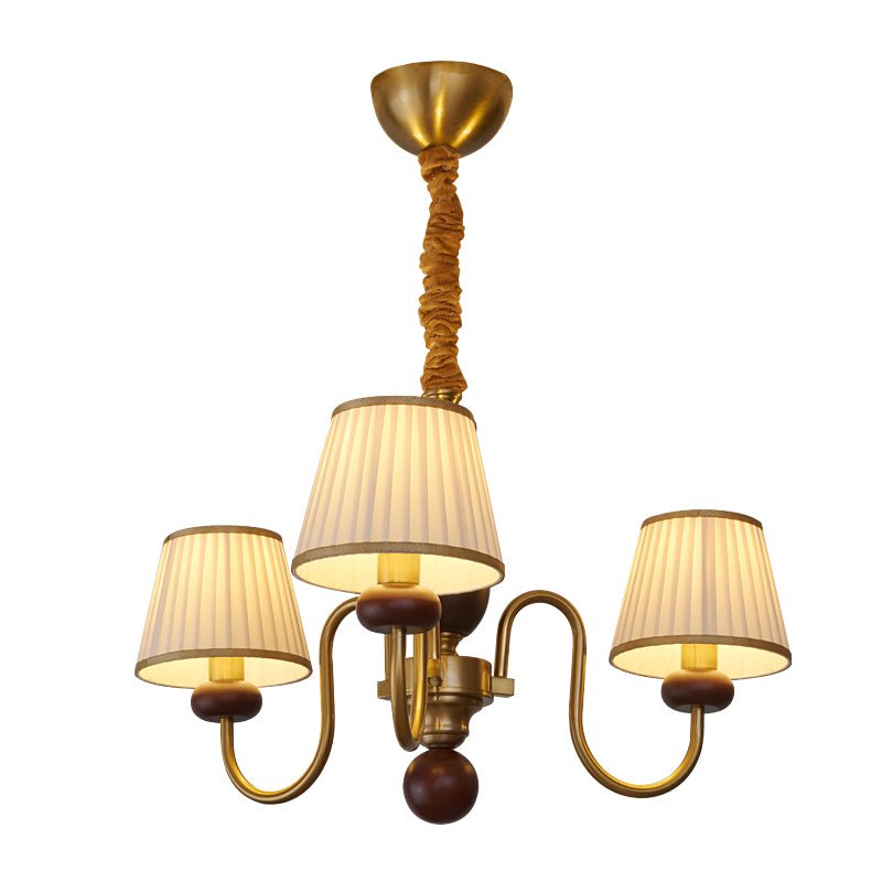 Walden Pleat Chandelier — Modern Wood & Fabric Pendant Light for Dining Room