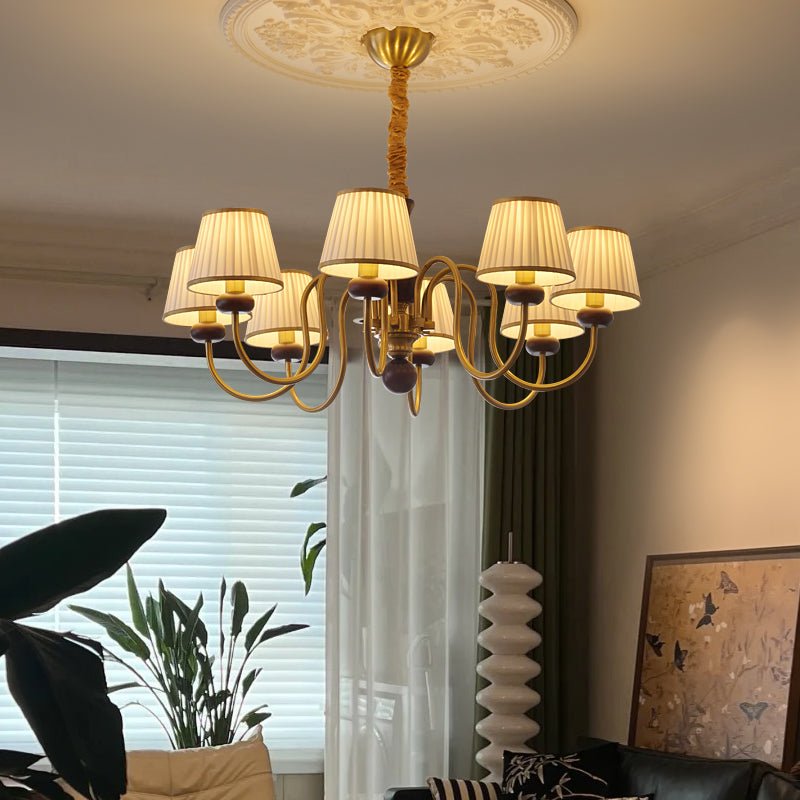 Walden Pleat Chandelier — Modern Wood & Fabric Pendant Light for Dining Room