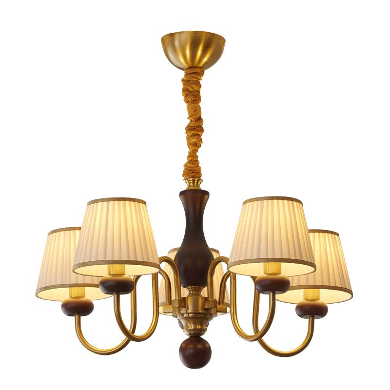 Walden Pleat Chandelier — Modern Wood & Fabric Pendant Light for Dining Room