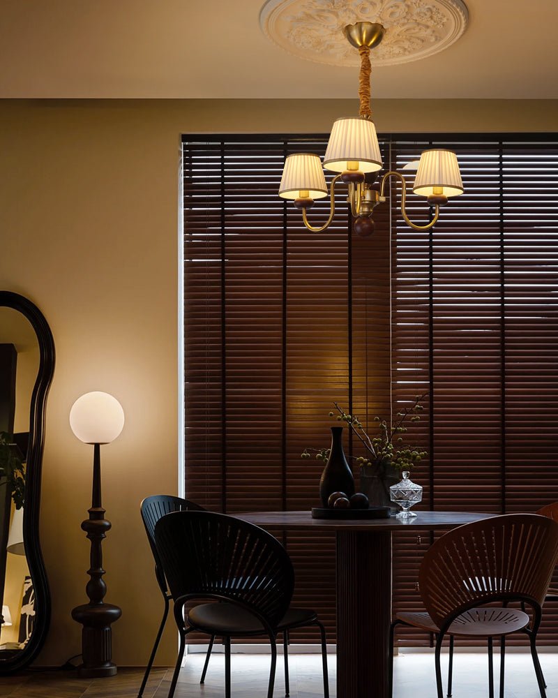 Walden Pleat Chandelier — Modern Wood & Fabric Pendant Light for Dining Room