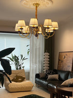 Walden Pleat Chandelier — Modern Wood & Fabric Pendant Light for Dining Room