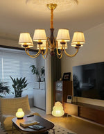 Walden Pleat Chandelier — Modern Wood & Fabric Pendant Light for Dining Room