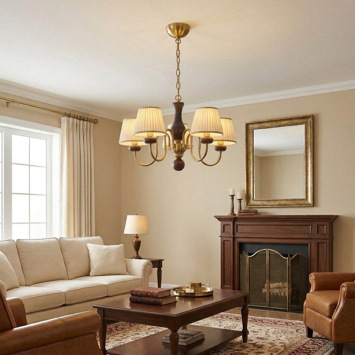 Walden Pleat Chandelier — Modern Wood & Fabric Pendant Light for Dining Room