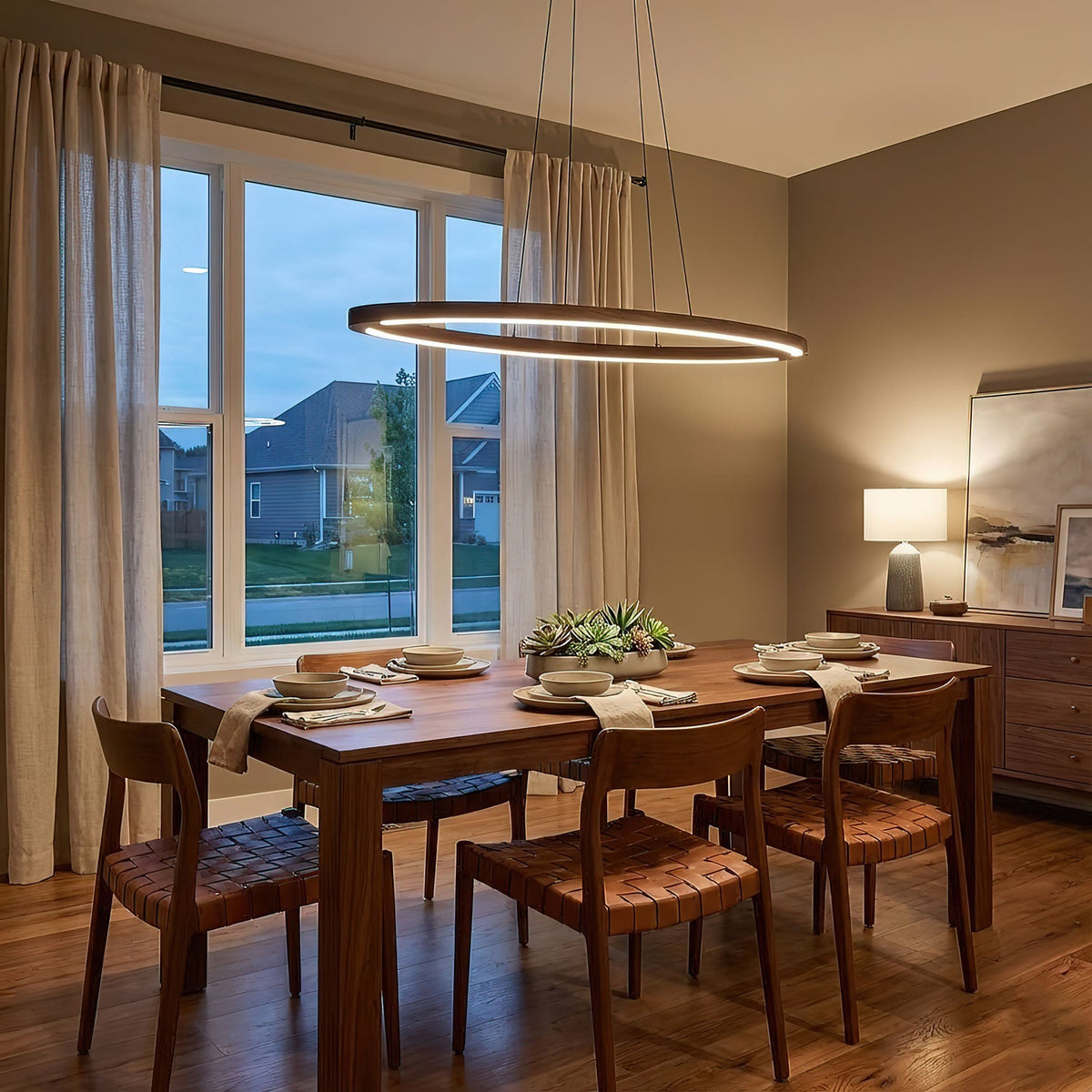 Walnut Arc Linear LED Pendant Light for Kitchen Island and Dining Room