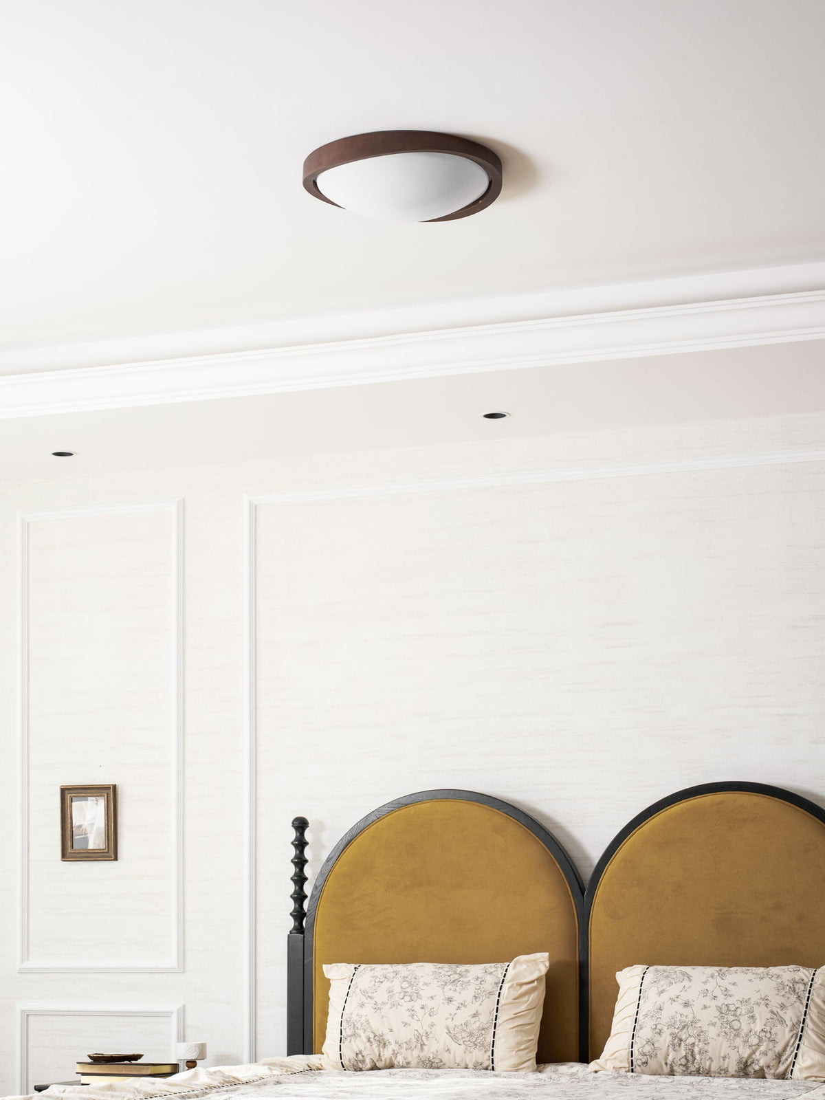 Walnut Curved Edge Ceiling Light – Modern Flush Mount LED Fixture