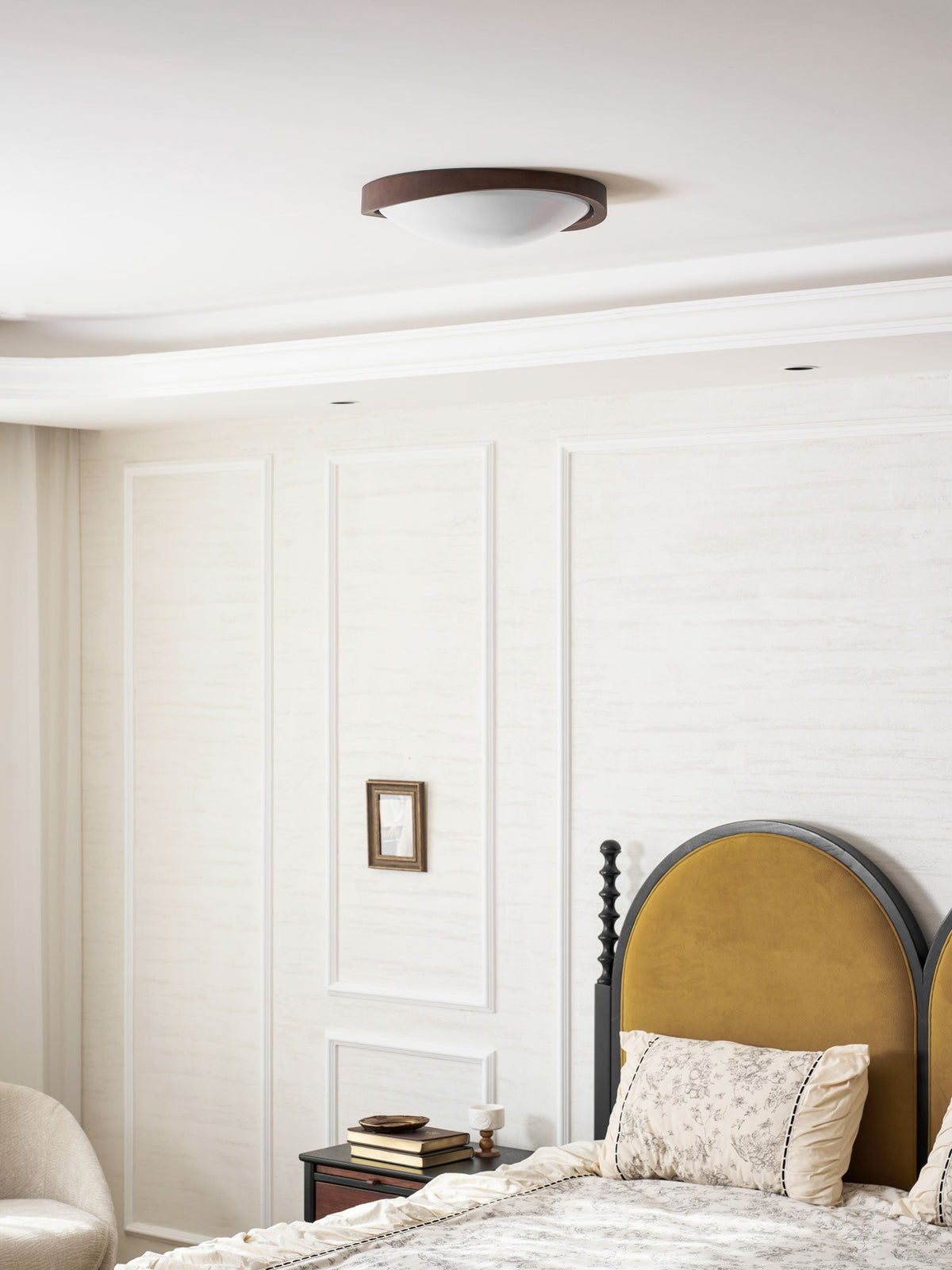 Walnut Curved Edge Ceiling Light – Modern Flush Mount LED Fixture