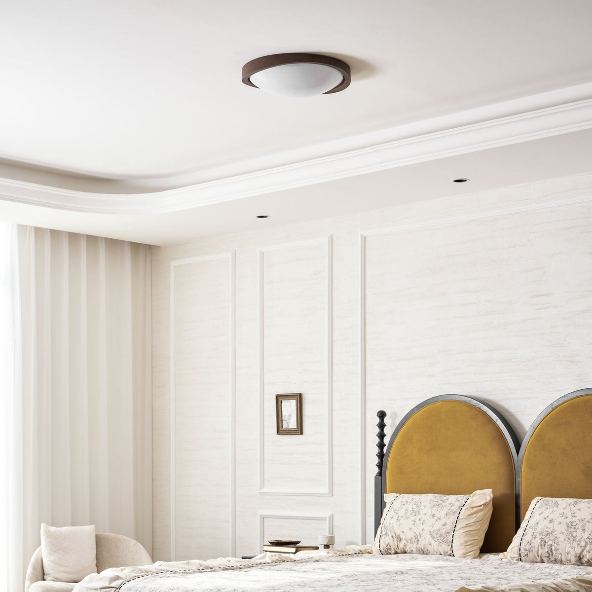 Walnut Curved Edge Ceiling Light – Modern Flush Mount LED Fixture