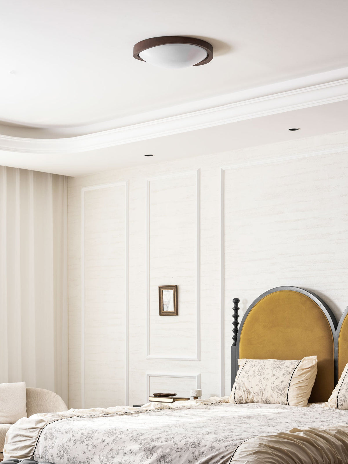 Walnut Curved Edge Ceiling Light – Modern Flush Mount LED Fixture