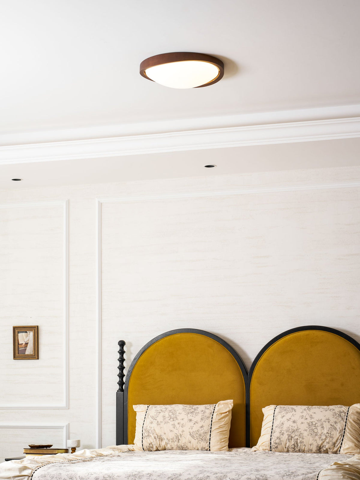 Walnut Curved Edge Ceiling Light – Modern Flush Mount LED Fixture