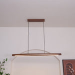 Walnut Arc Linear LED Pendant Light for Kitchen Island and Dining Room