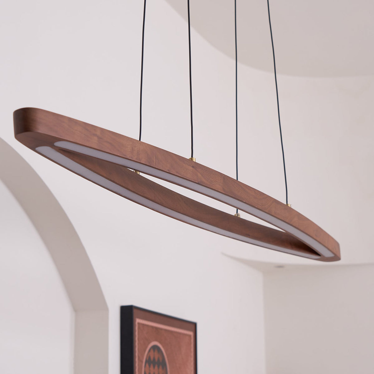 Walnut Arc Linear LED Pendant Light for Kitchen Island and Dining Room
