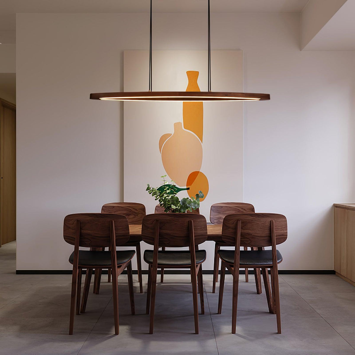 Walnut Arc Linear LED Pendant Light for Kitchen Island and Dining Room