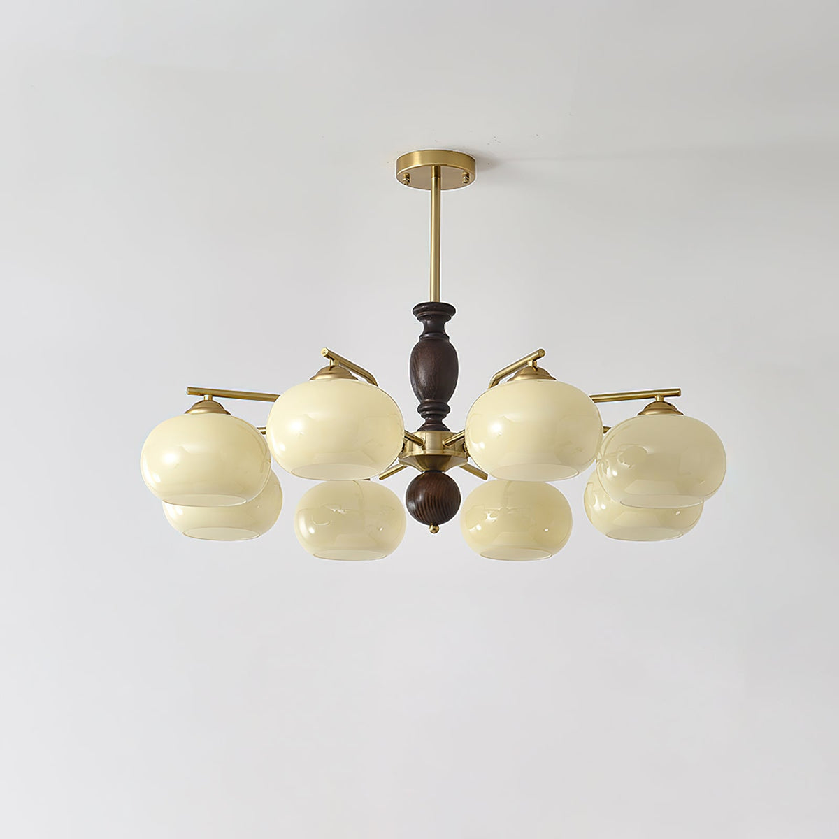 Walnut Beige Orb Chandelier – Modern Designer Pendant Light for Dining and Living Rooms