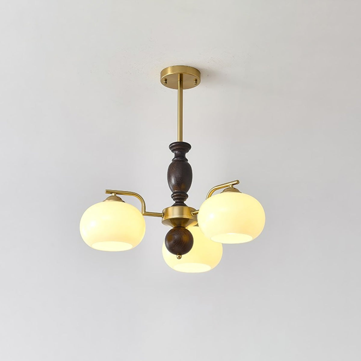 Walnut Beige Orb Chandelier – Modern Designer Pendant Light for Dining and Living Rooms