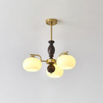 Walnut Beige Orb Chandelier – Modern Designer Pendant Light for Dining and Living Rooms
