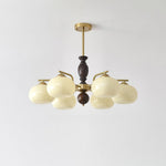 Walnut Beige Orb Chandelier – Modern Designer Pendant Light for Dining and Living Rooms